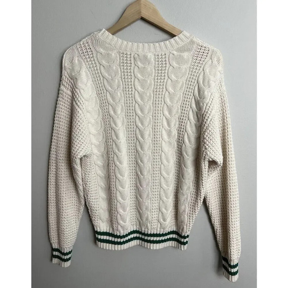 American Eagle Outfitters Cream Cable Knit Sweater Size Medium Cotton Blend Wm’s - Picture 2 of 7